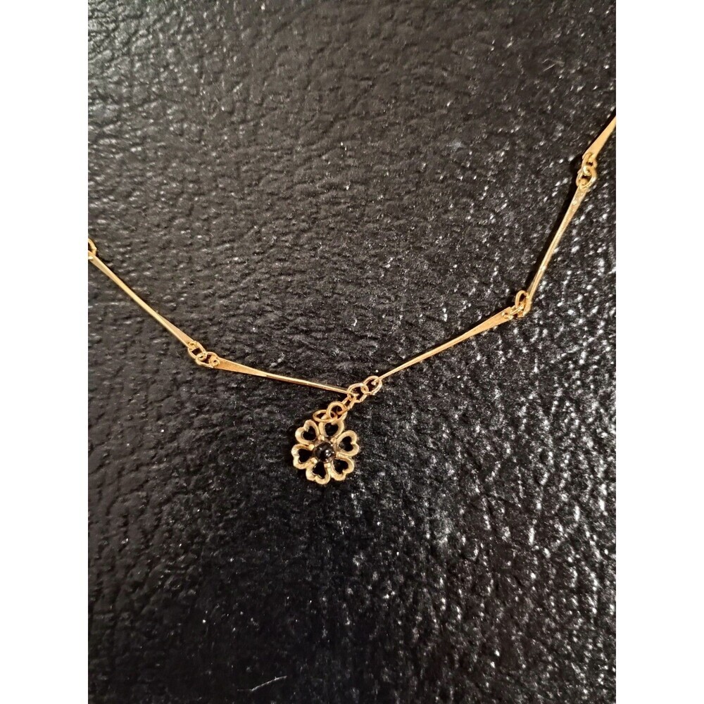 Vintage Gold Tone Flower Necklace With Purple Stone - Picture 2 of 5